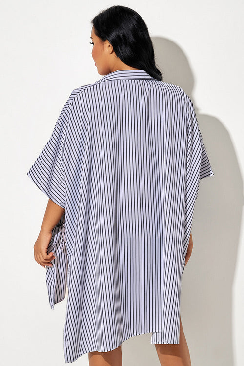 Black & White Striped Button Down Oversized Cover Up