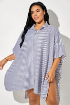 Black & White Striped Button Down Oversized Cover Up