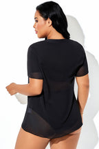 Letter Printed Sheer Mesh Short-Sleeve Cover Up