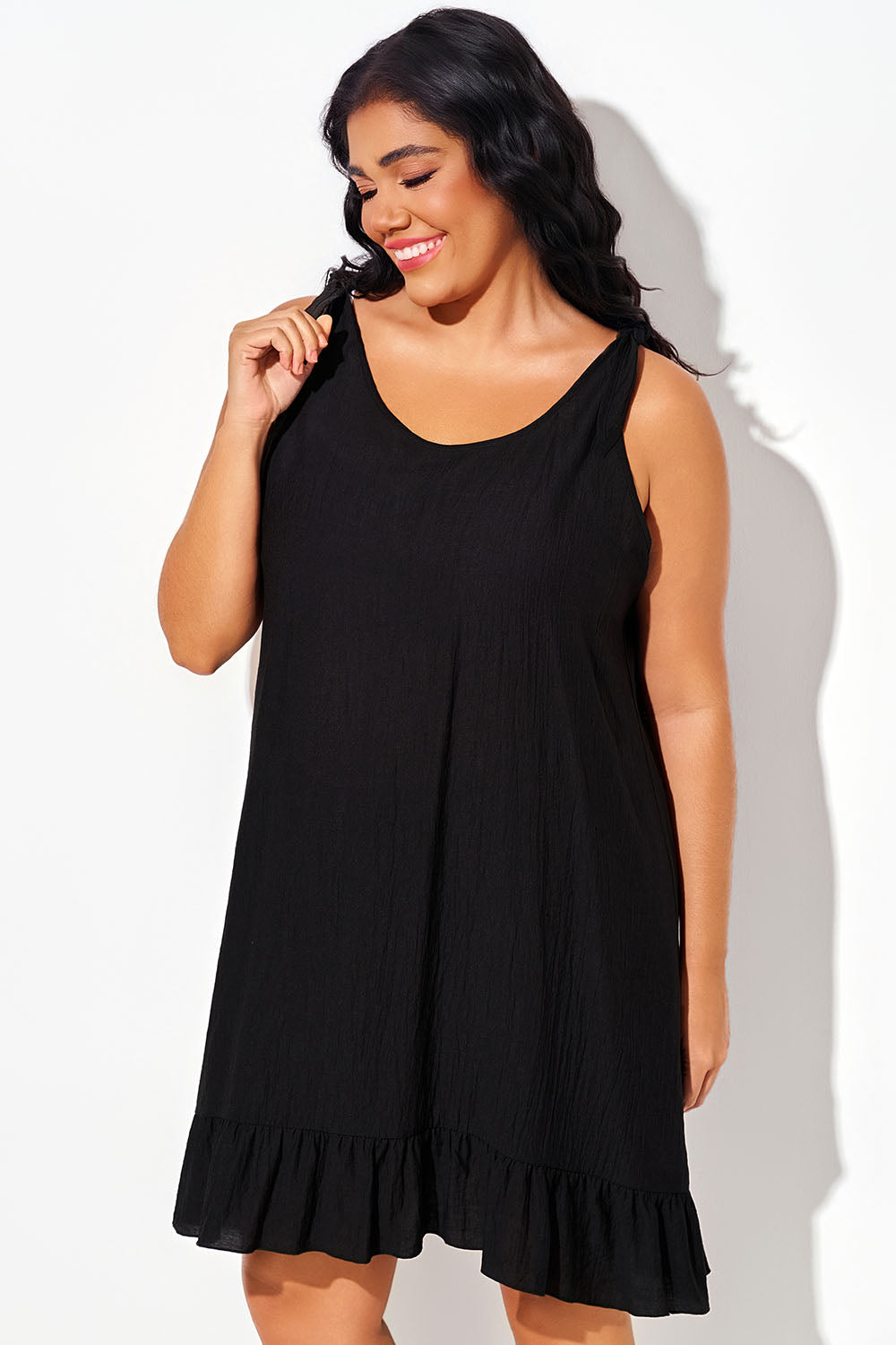 Black Open-Back Ruffle Sleeveless Cover Up