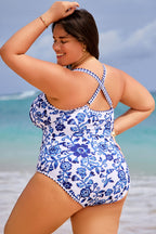 Blue & White Porcelain Patterned One Piece Swimsuit