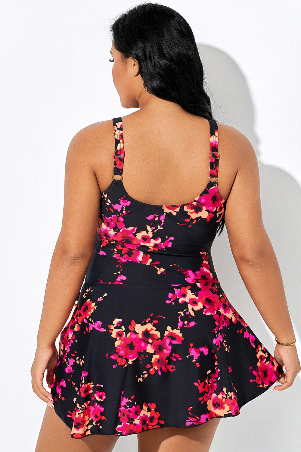 Red Floral Tie Hem Wide Straps Swimdress