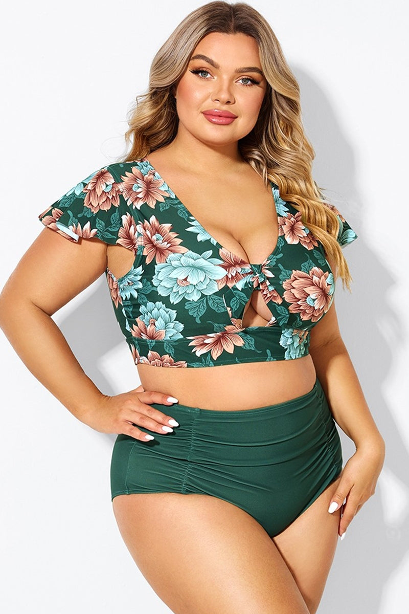 Floral Print  Retro Women Bikini Top With Sleeves