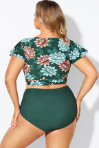 Floral Print  Retro Women Bikini Top With Sleeves
