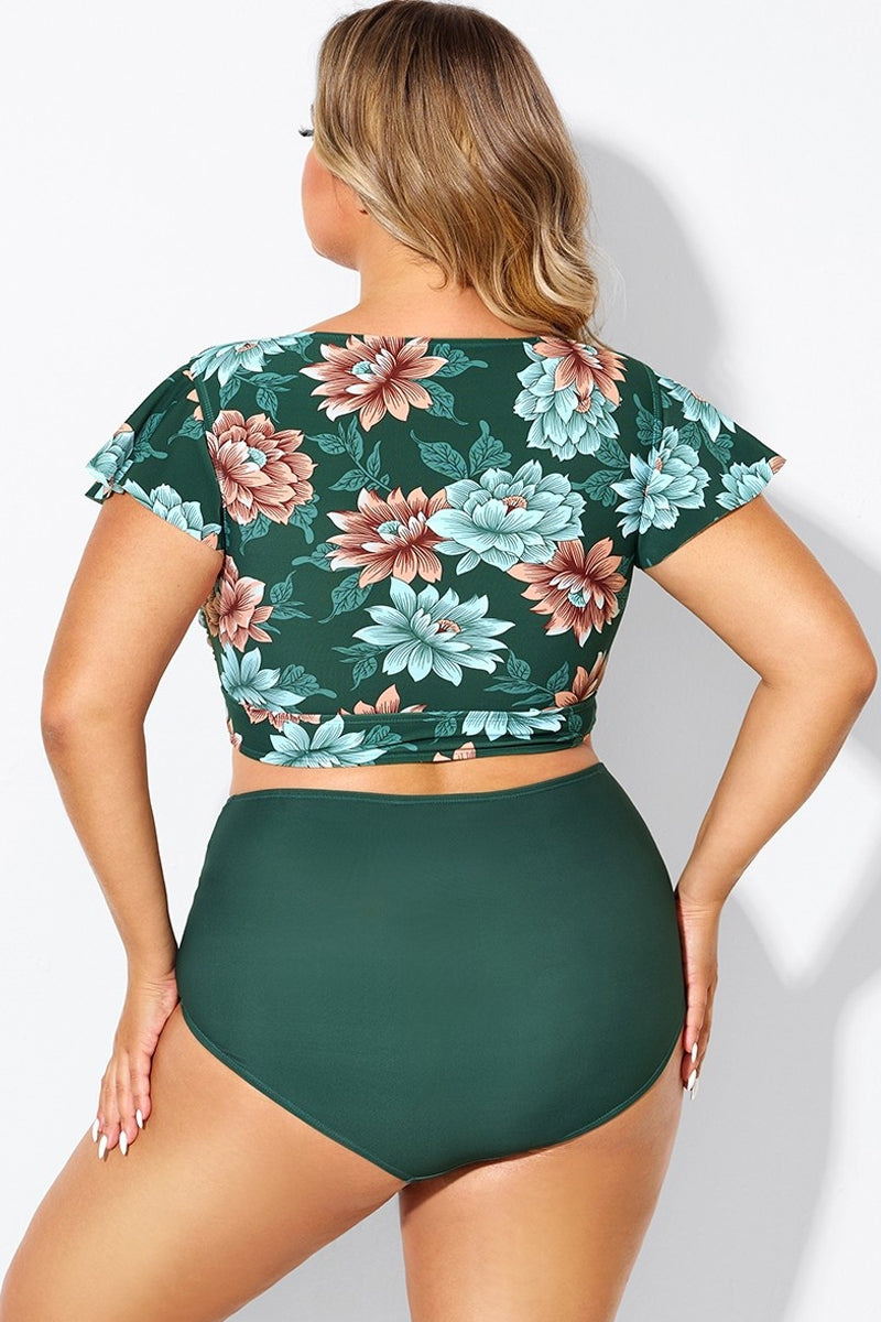 Floral Print  Retro Women Bikini Top With Sleeves