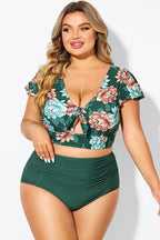 Floral Print  Retro Women Bikini Top With Sleeves