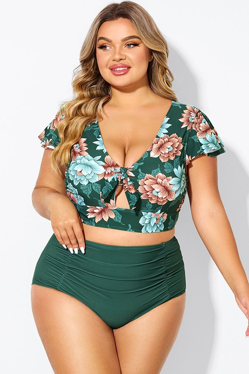 Floral Print  Retro Women Bikini Top With Sleeves