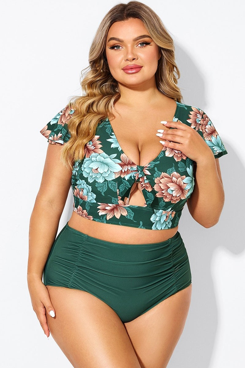 Floral Print  Retro Women Bikini Top With Sleeves