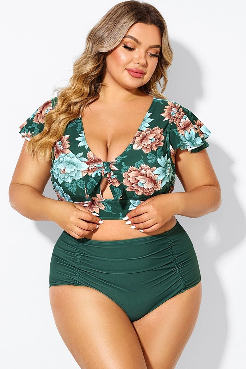 Floral Print  Retro Women Bikini Top With Sleeves