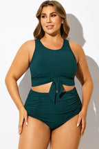 Solid Green Knotted Crop Bikini Top