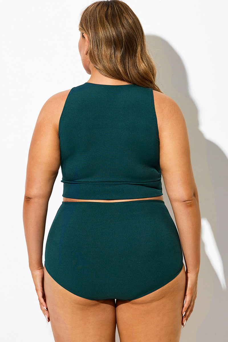 Solid Green Knotted Crop Bikini Top