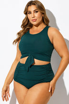 Solid Green Knotted Crop Bikini Top