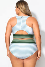 Plus Size Green Striped Patchwork Bikini Top
