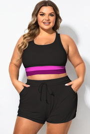 Plus Size Pink Contrast Patchwork Bikini Top