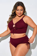 Tie Front Spaghetti Strap High Waisted Bikini Top
