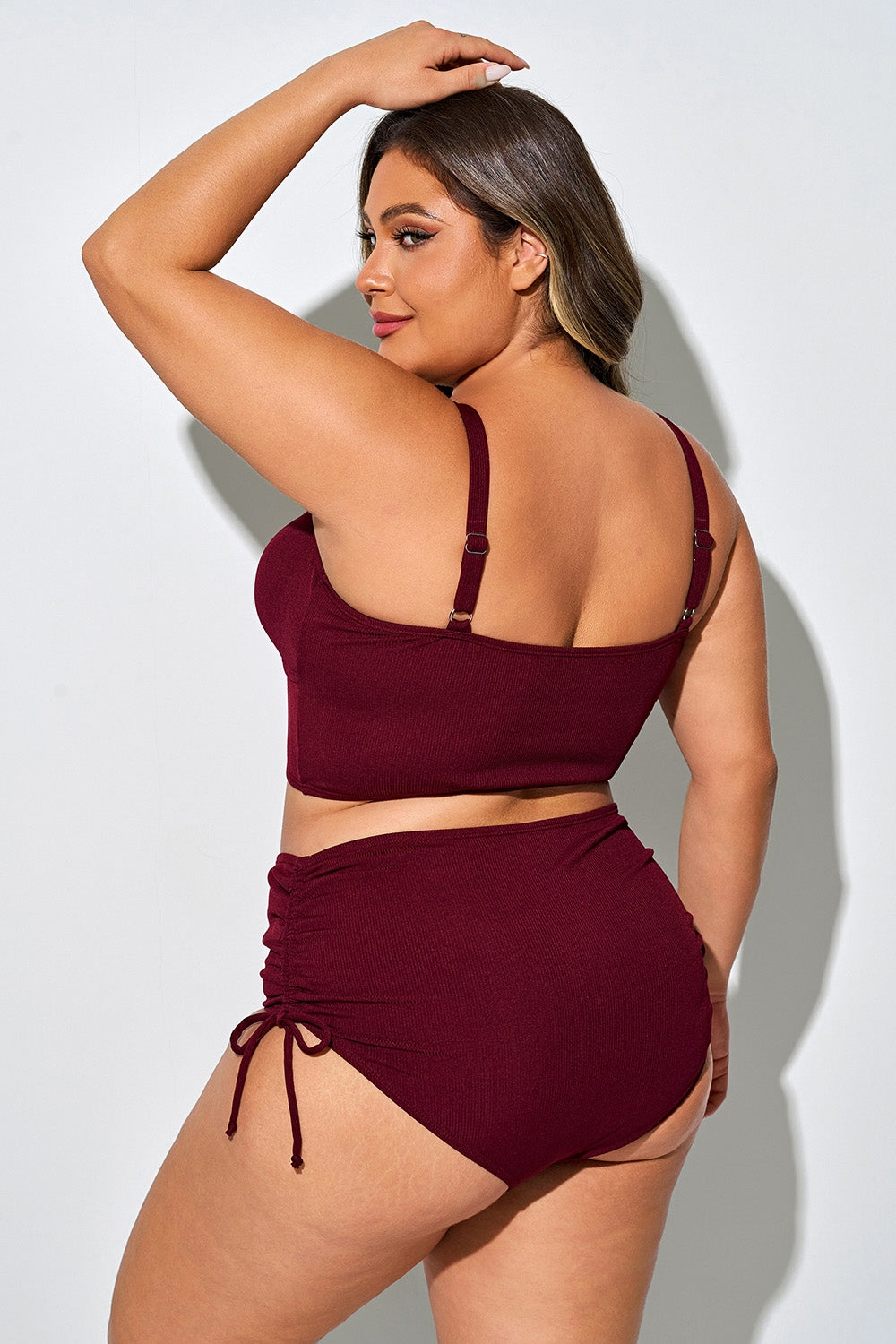 Tie Front Spaghetti Strap High Waisted Bikini Top