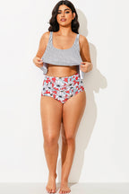 Plus Size Floral Print Check High Waisted Bottom