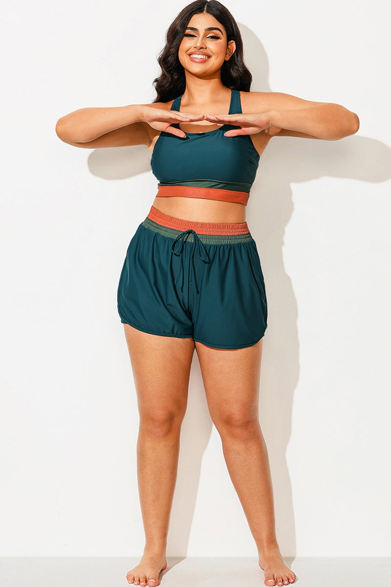 Plus Size Colorblock Patchwork Mid Waist Women Shorts