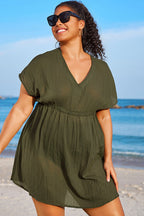 Dark Green V Neck Elastic Waisted Cover Up