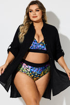 Black Button Front Swim Shirt Cover Up
