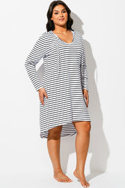 Black & White Striped Cover Up Hoodie Dress