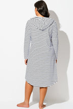 Black & White Striped Cover Up Hoodie Dress