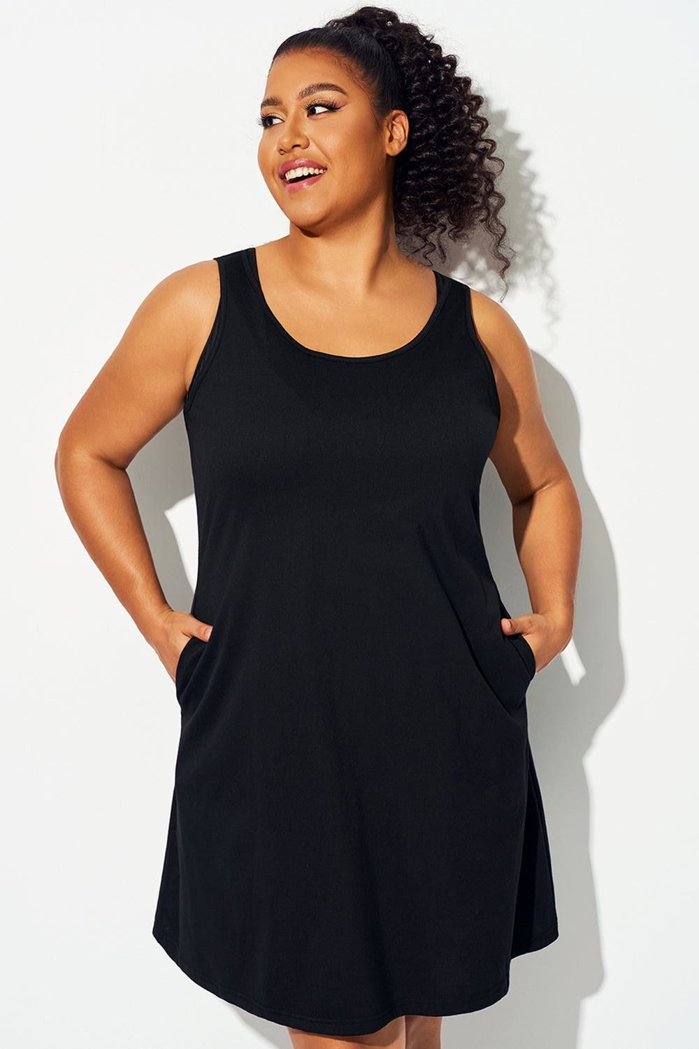 Plus Size Solid Black Sleeveless Cover Up