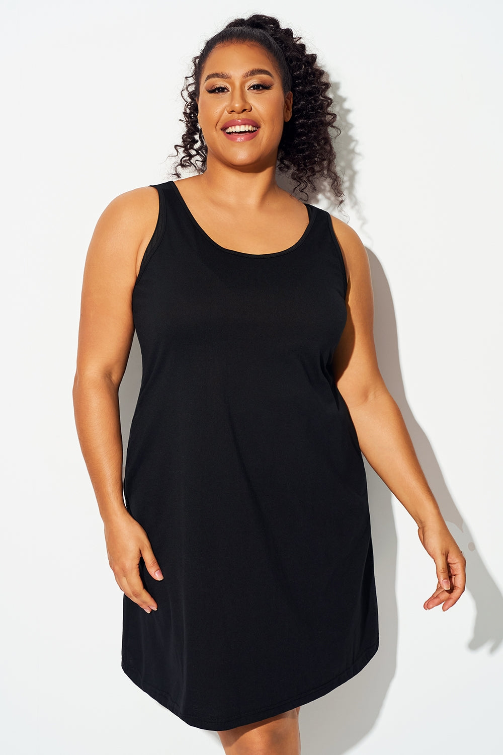 Plus Size Solid Black Sleeveless Cover Up