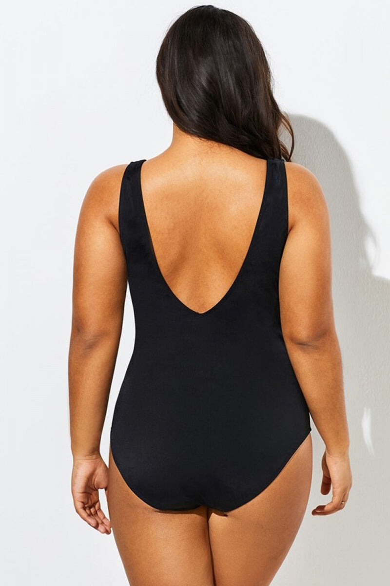 Black & White Striped V-Neck One Piece Swimsuit