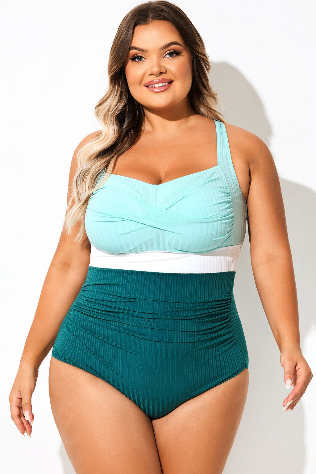 Light Green Twist Front Skinny One Piece Swimsuit