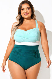 Light Green Twist Front Skinny One Piece Swimsuit