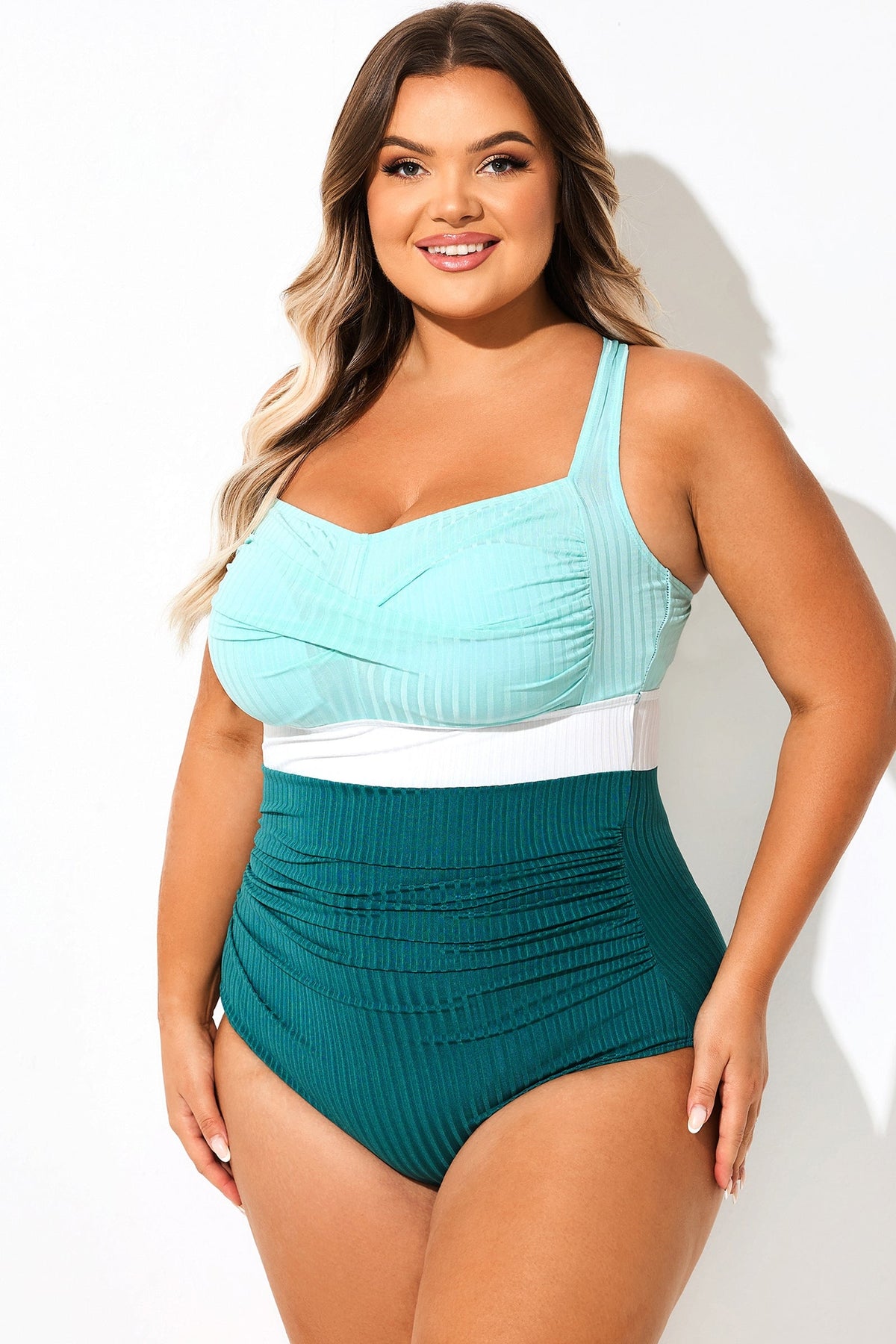 Light Green Twist Front Skinny One Piece Swimsuit