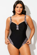 Black Leopard Print V-Neck One Piece Swimsuit