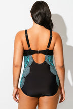 Blue Ombre Lace Print V-Neck One Piece Swimsuit
