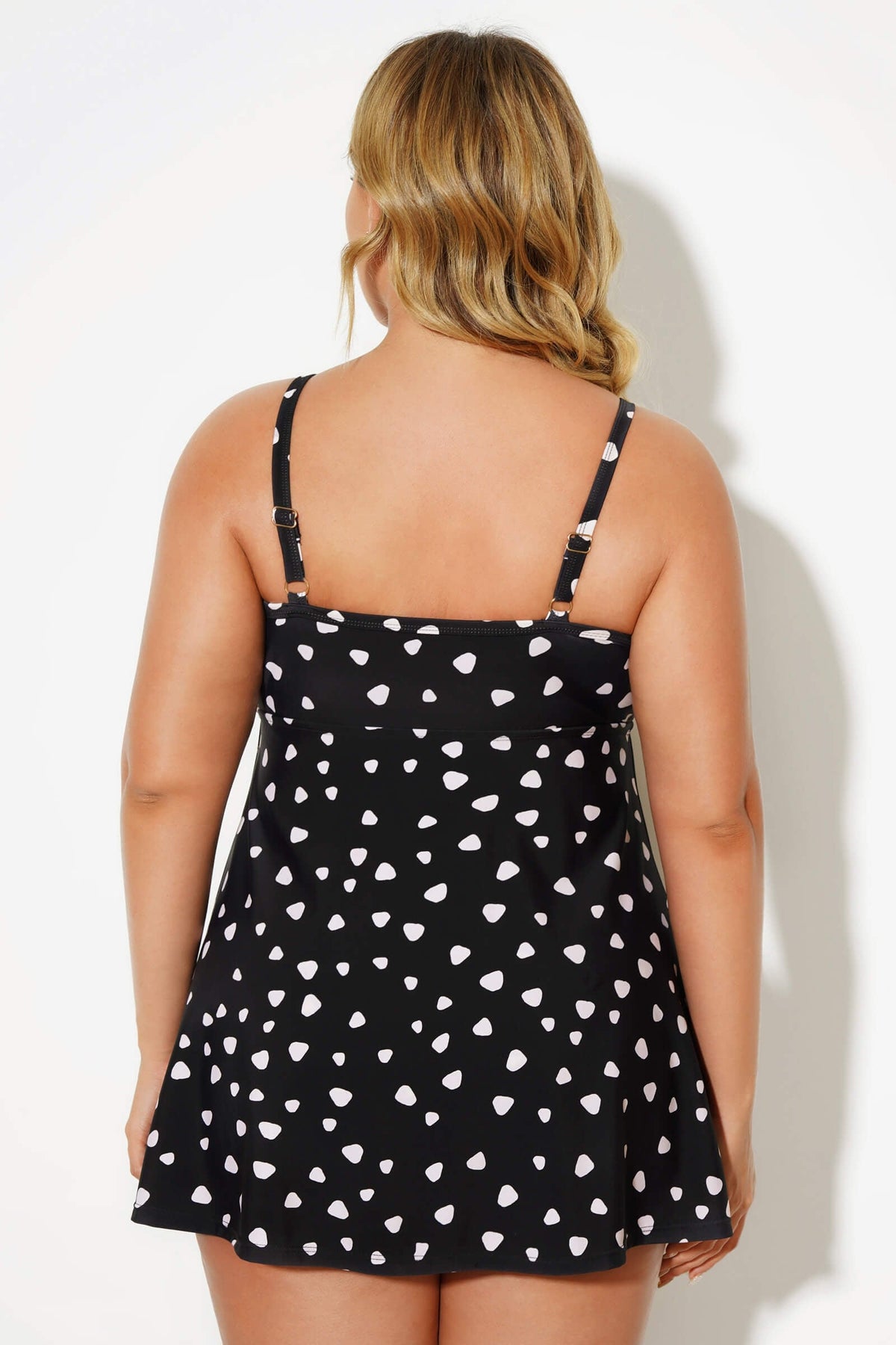 Black Dots Tie Front Classic Women Swimdress