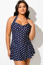 Navy Halter Sweetheart Polka Dot Sexy Swimdress