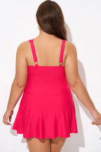 Red V-neck Twist Front Shirred Underwire Swimdress