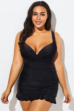 Plus Size Black V-Neck Twist Front Underwire Swimdress