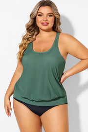 Army Green Racerback Tummy Control Blouson Tankini Top