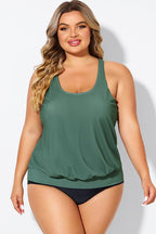 Army Green Racerback Tummy Control Blouson Tankini Top