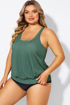 Army Green Racerback Tummy Control Blouson Tankini Top