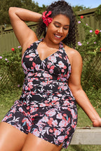 Floral Printed Self-tie Halter Shirred Tankini Set