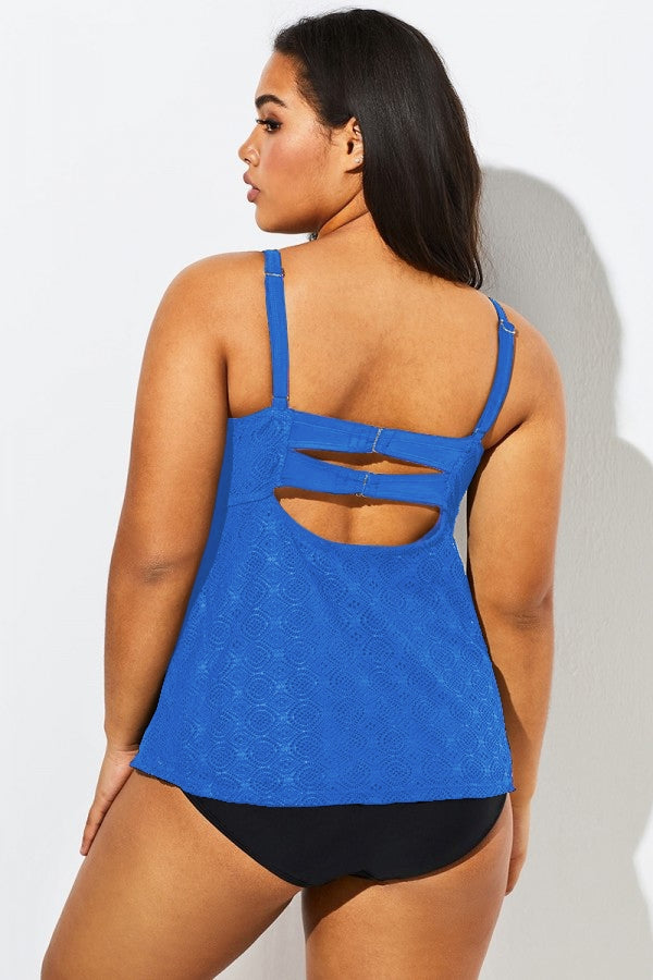 Blue Twist-front Sweetheart Neckline Tankini Top