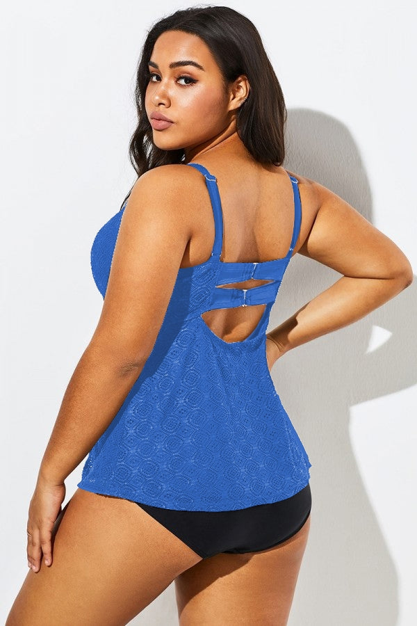 Blue Twist-front Sweetheart Neckline Tankini Top