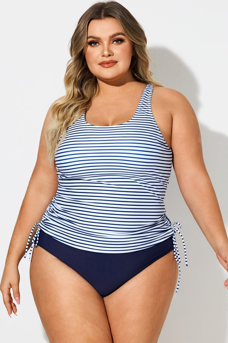 Plus Size Stripe Built-In Bra Racerback Tankini Top