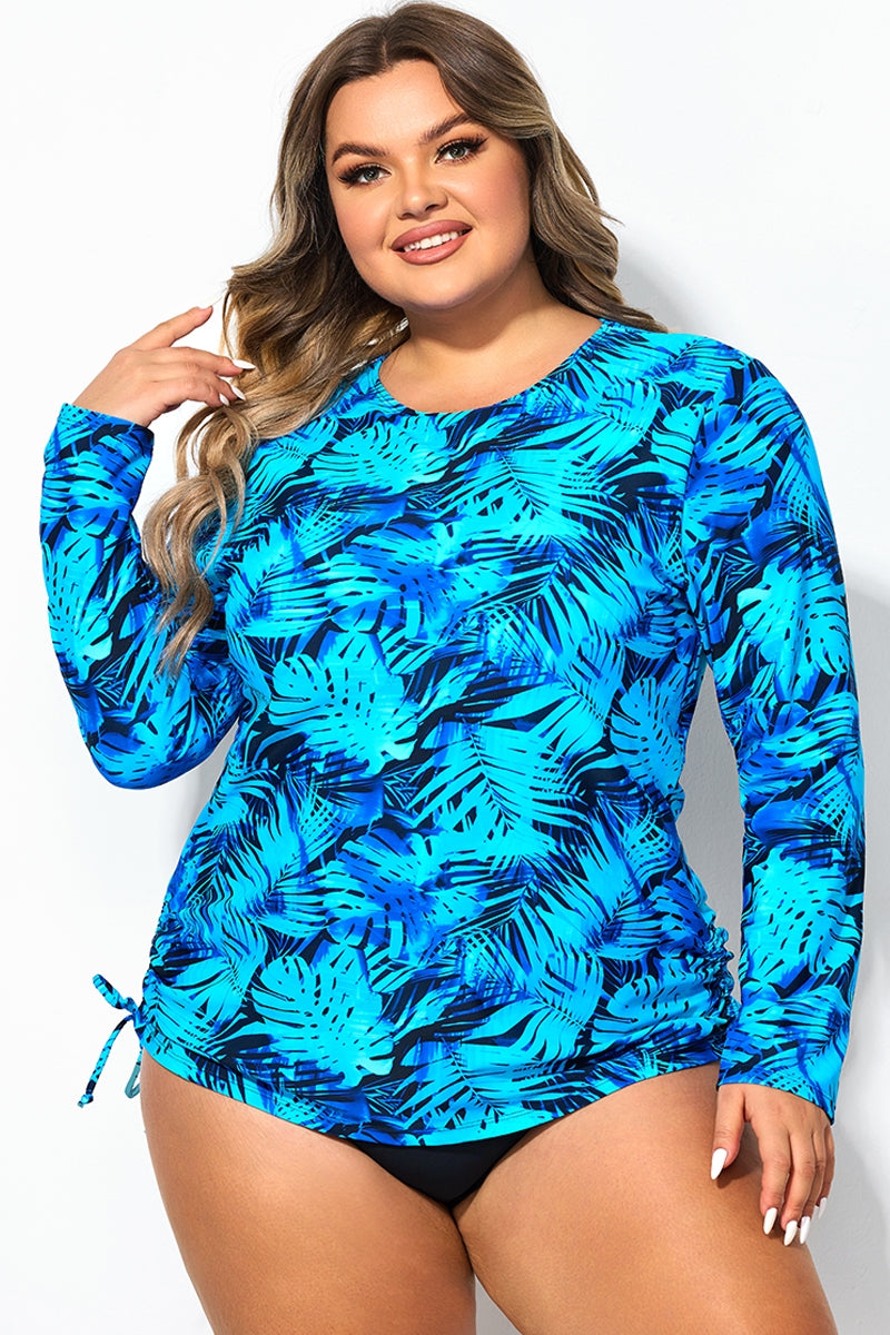 Plus Size Side Tie Adjustable Long Sleeve Tankini Top