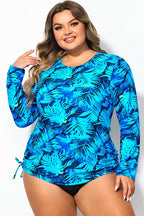 Plus Size Side Tie Adjustable Long Sleeve Tankini Top