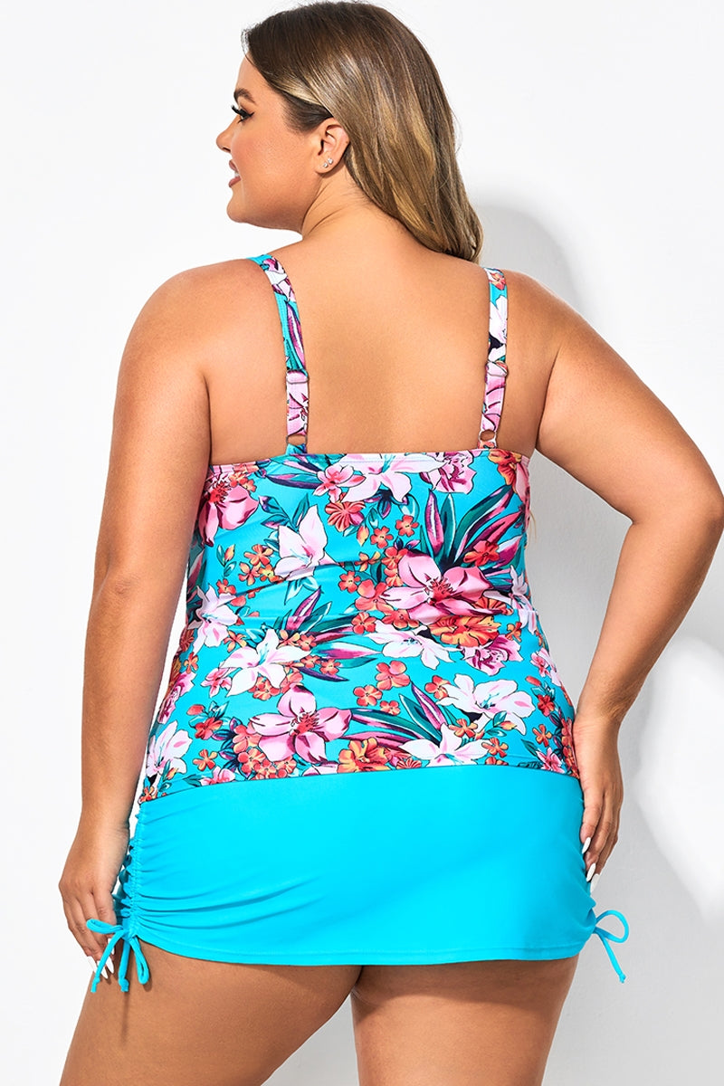 Floral Print Square Neck Adjustable Straps Tankini Top