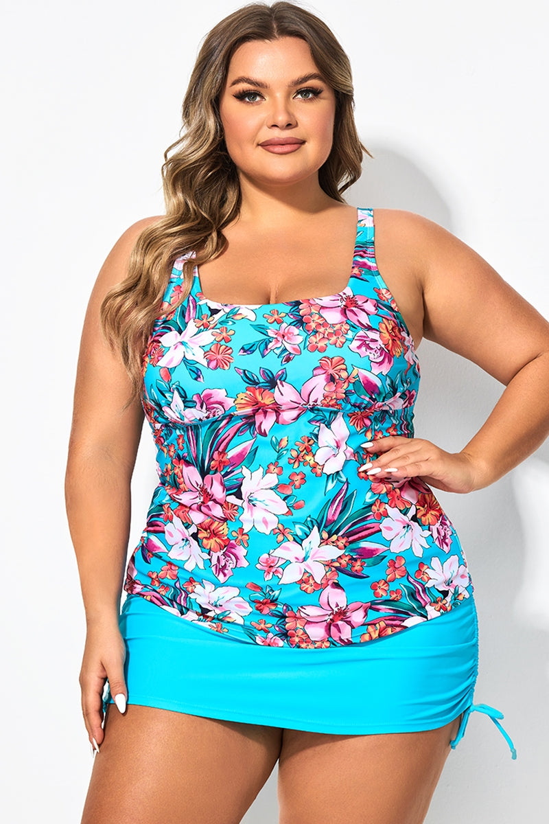 Floral Print Square Neck Adjustable Straps Tankini Top