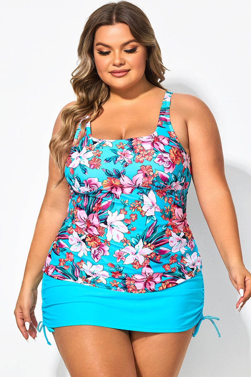 Floral Print Square Neck Adjustable Straps Tankini Top